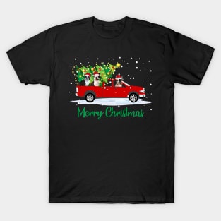 Car Red Truck Christmas Tree Funny Bully Dog Merry Christmas T-Shirt